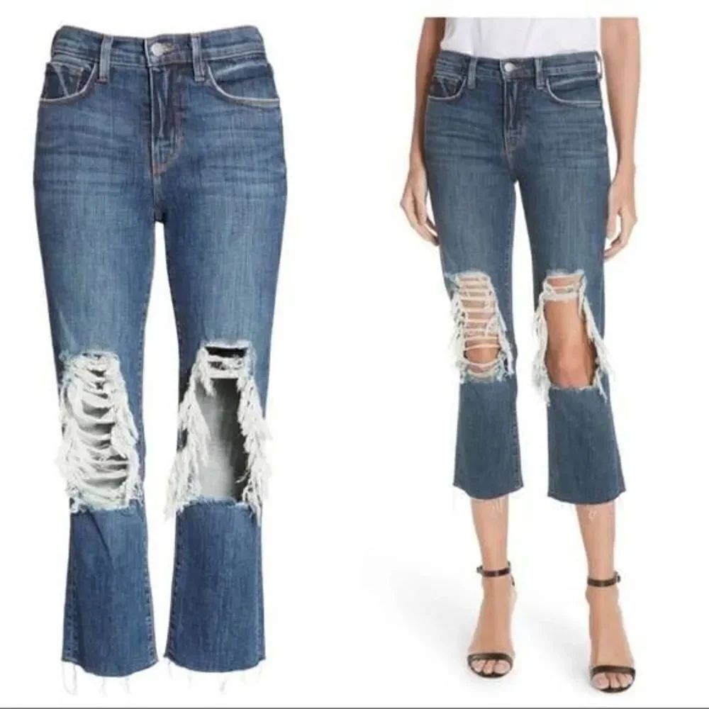 L’AGENCE Jordan Ripped Crop Bootcut Jeans 27